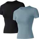 Loovoo Women Workout Shirts 2 Pack Athletic Compression Tee Dry Fit Yoga Gym Basic Tops, S
