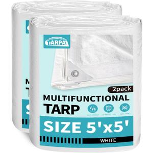 TARPAL 5x5 Feet Small Tarp Waterproof(2 Pack) White tarps Multipurpose Protective Cover All Purpose Poly Tarps Cover for Firewood Outdoor Furniture Etc