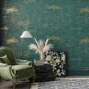 VEELIKE Distressed Teal Gold Metallic Wallpaper Peel and Stick Plaster Concrete Wallpaper for Bedroom Accent Wall 15.7''x118'' Self Adhesive Removable Teal Metallic Contact Paper for Walls Cabinets