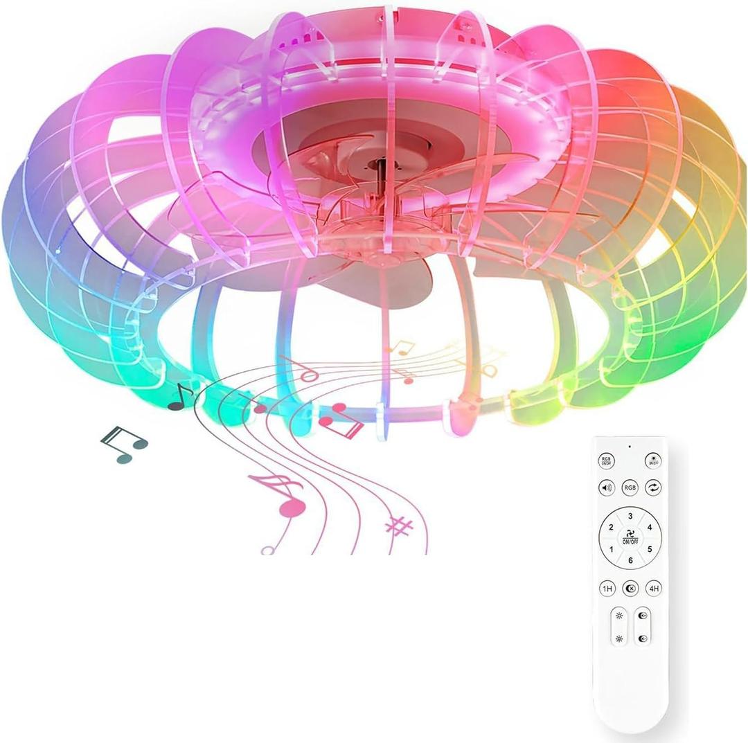 RGB Ceiling Fan with Light and Bluetooth Speaker, Remote Control Dimmable LED Chandelier Fan for Bedroom, Home Theater, Party & Game Room Lighting