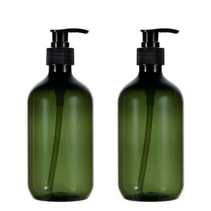 Green Pump Bottle, 2 Pack Refillable Plastic Soap Dispenser for Shampoo, Conditioner, Lotion, Body Wash - 17oz