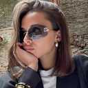 Dollger Rimless Y2K Sunglasses Women Retro Trendy Wrap Around Shield Frame Designer 90s Fashion Glasses