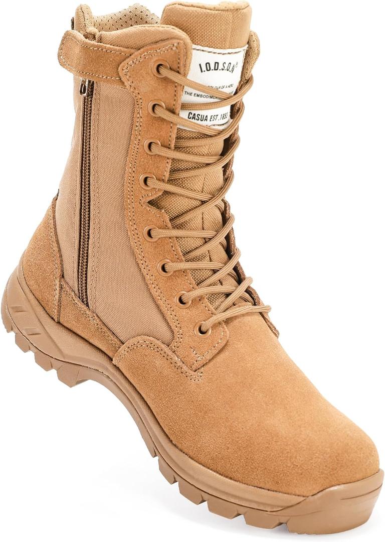Men's Military Tactical Work Boots with Side Zipper, Puncture Resistant, Desert Combat, Army Jungle, 8 Inch Lightweight Hiking Boots (10.5, Coyote)