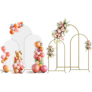 Arch Backdrop Stand and Cover Set, 3 Metal Balloon Arch Backdrop 4ft 5ft 6ft, Gold Arched Stand Frame for Wedding, Parties,Birthday, Backdrop Decorations (White,4ft+5ft+6ft)