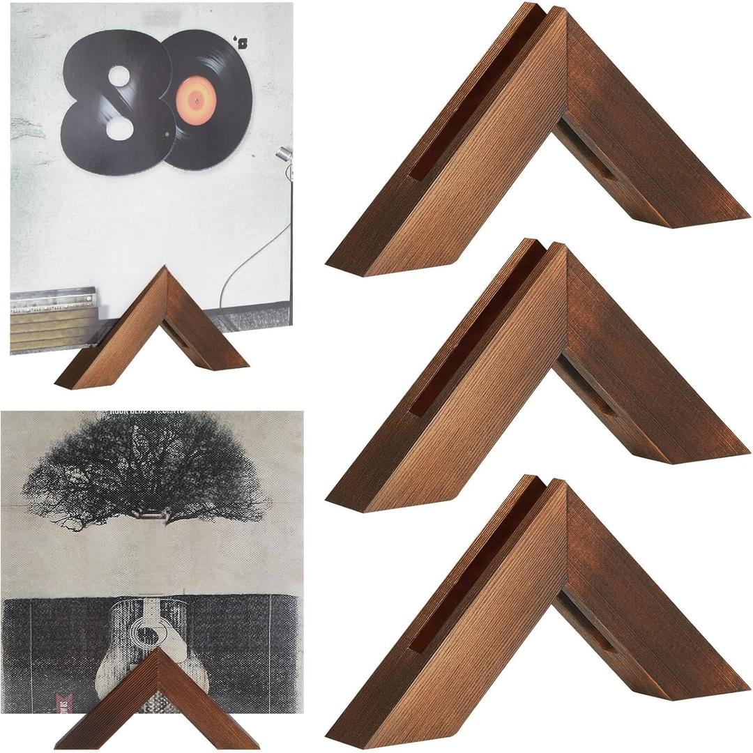 Juexica Vinyl Record Wall Mount Display Holder Wooden Triangle Shelf Vintage Pine Wood Album Shelf for Album Collection (Brown)