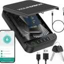 Gun Safe, Upgrade APP Control Portable Small Pistol Safe Travel Case, Biometric Gun Safes for Handgun, Fingerprint Quick Access Gun Box with Keys, Keypad and USB-C Port for Home Bedside Nightstand Car