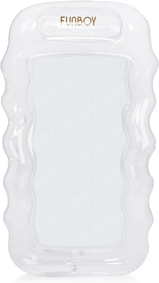 FUNBOY Clear Inflatable Mesh Pool Lounger Mesh Water Hammock with Built-in Pillow 70" Pool Hammock Float for Adults Swimming Pool Accessories & Tanning Pool Lounger Float for Pool Party & Summer