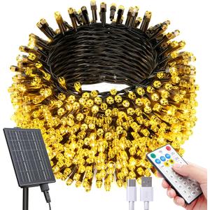 SOLARBABY Solar Christmas Lights Outdoor,142Ft 400 LED Warm White Solar String Lights Outdoor with Remote,19 Modes Waterproof Christmas String Light for Garden Patio Xmas Tree Christmas Decoration