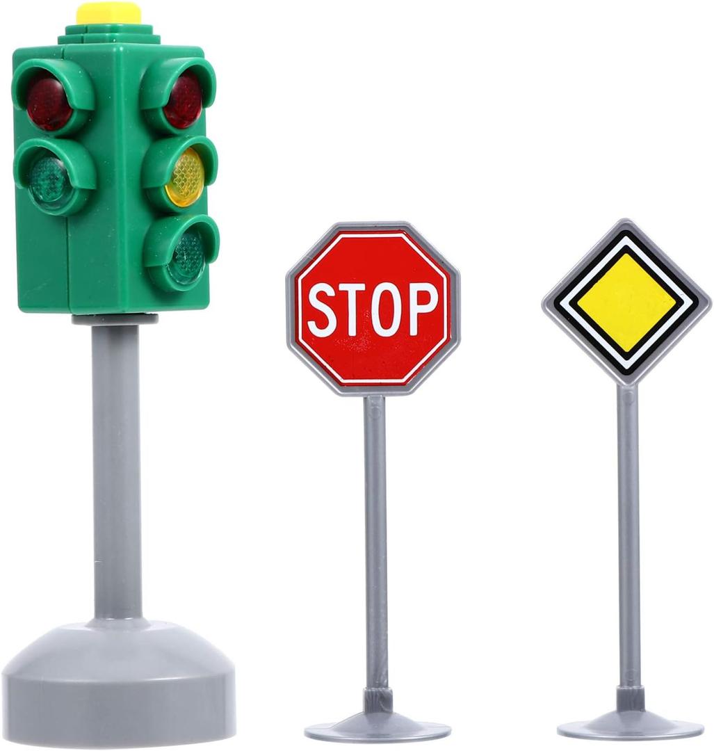 TOYANDONA Traffic Signs Toy Set Multicoloured Road Light Stop Safety Traffic Maker Crosswalk Signal Toy for Kids Birthday Education Gifts