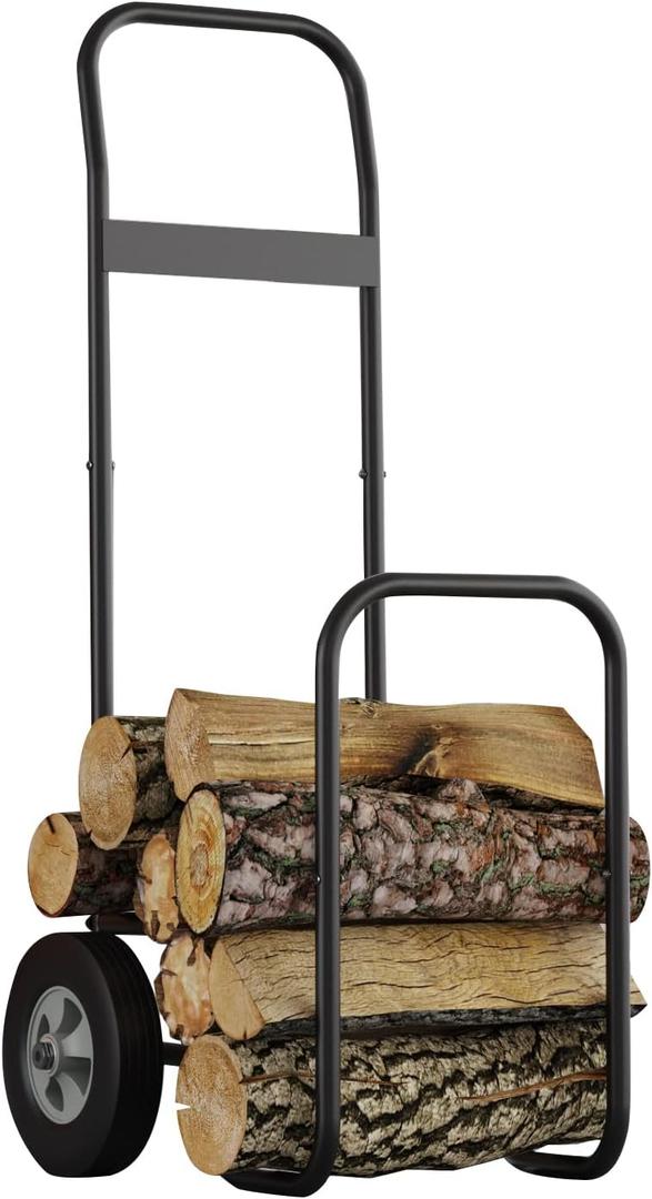 Fire Beauty Firewood Log Cart Carrier, Outdoor and Indoor Wood Rack Storage Mover, Rolling Dolly Hauler