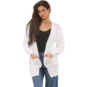 Ladies Chunky Cable Knit Cardigan Long Sleeve Open Front Sweater with Pockets Casual Oversized Knitwear Soft Acrylic Jumper Autumn Winter Spring Layering Coatigan, L