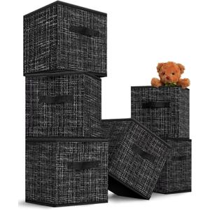 MYTHAUS Foldable Storage Cube Bins Organizer - Cube Storage Bin, Decorative Cube Storage Organizer, Storage Basket Dual Handles, 11X11 Closet Organizer, for Clothes/ Toy/ Sundries 6 Pack(Black Grid)