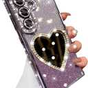 for Samsung Galaxy S25 Plus Glitter Mirror Case, Cute Luxury Diamond Heart Makeup Mirror Bling Sparkly Rhinestones with Camera Protector TPU Bumper Women Girls Case for Galaxy S25 Plus,Purple