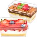 Qeirudu 5 Oz Mini Dessert Cups with Lids, 50 Pack Clear Rectangle Parfait Cups, Small Plastic Serving Bowls for Tiramisus, Cakes, Mousses, Puddings