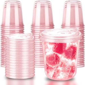 12oz Disposable Stemless Glasses With Strawless Sip Lids,PET Disposable Drinking Cups,Clear Plastic Glasses for Parties Birthday,Wedding,Meeting,Christmas Party Supplies. (50, Pink)