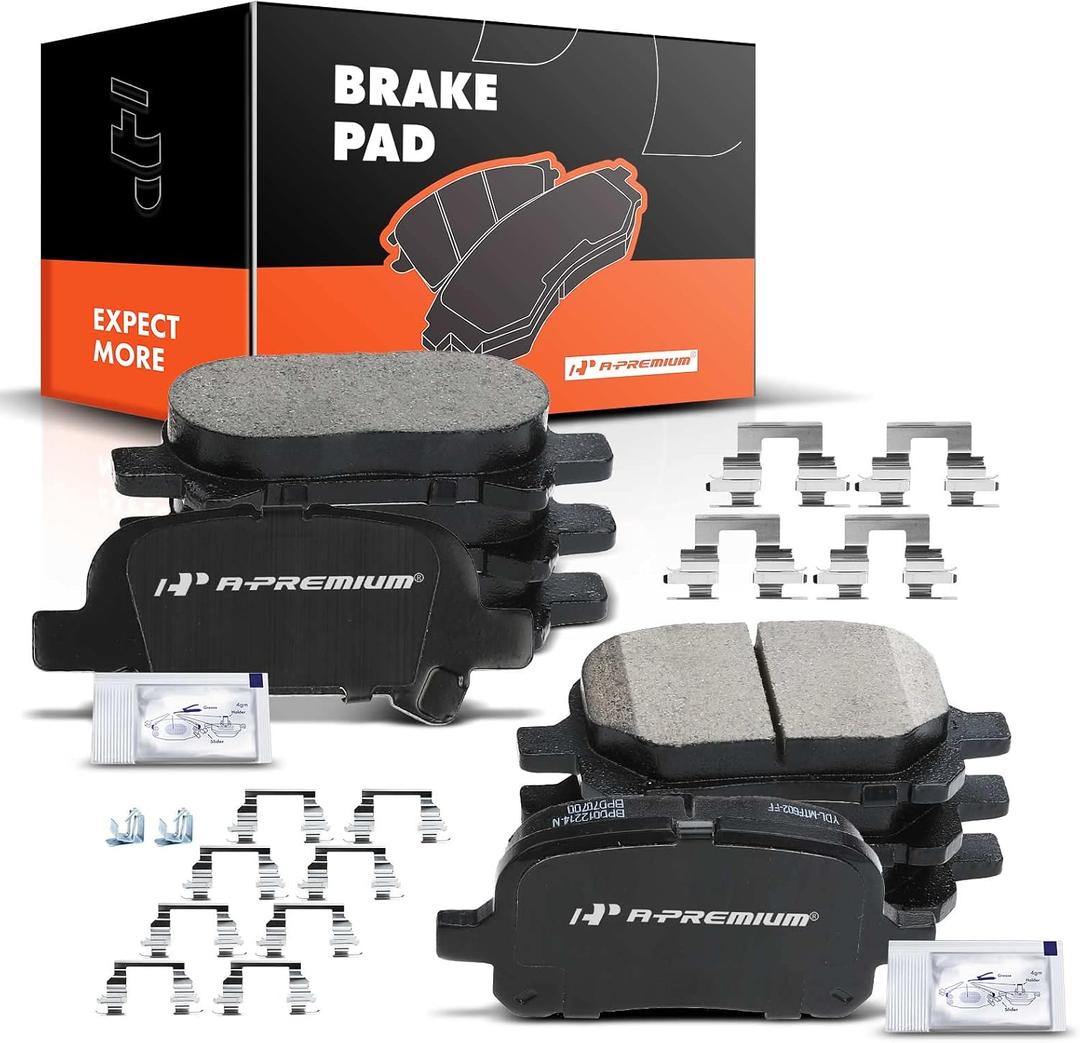 A-Premium Front and Rear Ceramic Brake Pads Set Compatible with Toyota Models - Avalon 2000-2004, Solara 1999 V6 3.0L, Solara 2001-2003, Camry 2000-2001 V6 3.0L, with Hardware, 8-Pack