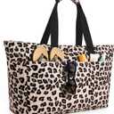 Extra Large Beach Bag Waterproof Beach Totes Bags for Women, Lightweight Foldable Pool Bag with Zipper Wet Compartment (Leopard)