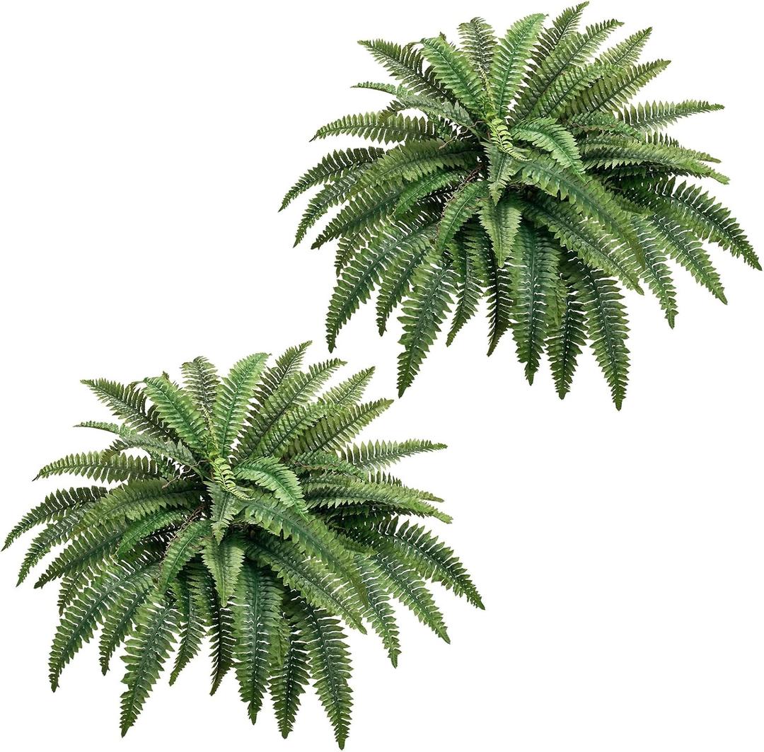 CQURE 42" Large Fake Fern Artificial Ferns for Outdoors,48 Fronds Set of 2 Realistic Artificial Boston Ferns Bush Plant for Indoor Outdoor Garden Porch Decor