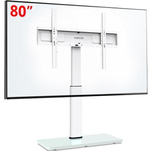 Universal Swivel TV Stand Table Top TV Mount Stand for 43 to 75 80 inch TVs, 8 Level Height Adjustable with Tilting, Heavy Duty Tempered Glass Base, Holds up 132lbs, MAX VESA 400x600mm, White