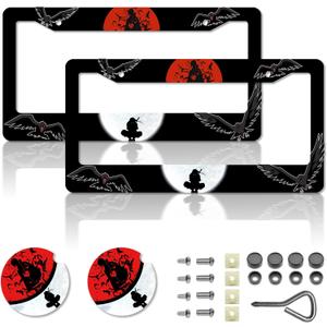 Anime License Plate FramesAnime Car Accessories for Women & MenCute License Plate HolderAluminum License Plate Frame Fits Standard US Vehicles Size 12.2 x 6 Inch (Black-2pcs)