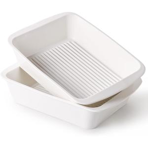 Baking Dish for Oven, 9.3'' x14'' Ceramic Casserole Dish, Lasagna Pan, Oven Safe Bakeware Sets with Handles, Microwave, Dishwasher Safe, Home Decor, Wedding Gift, White, Set of 2