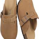 Dumalum Suede Clogs for Women and Men - Adjustable Buckle Slip-on Cork Footbed Mules with Antislip Sole - Unisex Slippers