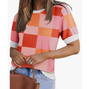 Zeagoo Women Short Sleeve Sweater Summer Crew Neck Dressy Casual Soft Knit Pullover Tops Trendy, Small