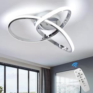CANEOE Modern Ceiling Light Fixtures,42W Dimmable Flush Mount Led Ceiling Light with Remote Control, Creative Design Close to Ceiling Light for Bedroom Kitchen Living Dining Room Office (Chrome)