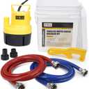 Tankless Water Heater Flushing Kit Includes 1/4HP Submersible Utility Pump with Two Plastic Adapters & 3 Gallons Pail with Bucket Lid Opener & Two 1/2 X 6 PVC Hoses with Washers Easy to Clean