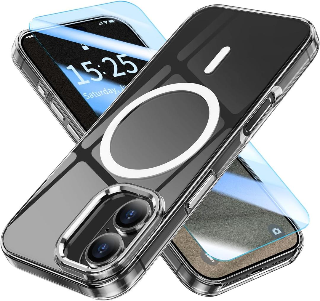 MATEPROX Magnetic Clear Compatible with iPhone 17 Case[2025], Never Yellow Transparent Protective Cover 6.3'' Compatible with MagSafe with Screen Protector-Clear