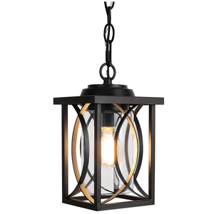 PARTPHONER Outdoor Pendant Light Fixture, Modern Black Exterior Hanging Lantern Anti-Rust Metal Hanging Lights with Clear Glass Shade and Adjustable Chain for Porch Foyer Doorway Front Door 1 Pack