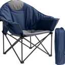 Oversized Camping Chair 500lbs Heavy Duty - Moon Saucer Folding Chair with Cup Holder, Padded for Outdoor, Lawn, Sports, Patio (Blue & Gray)