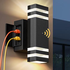 Outdoor Porch Lights with Outlet, Dusk to Dawn Porch Light Wall Light Fixture, Waterproof Outdoor GFCI Outlet, Outside Porch Wall Light Fixture for House Front Door, Patio, Garage, Hallway