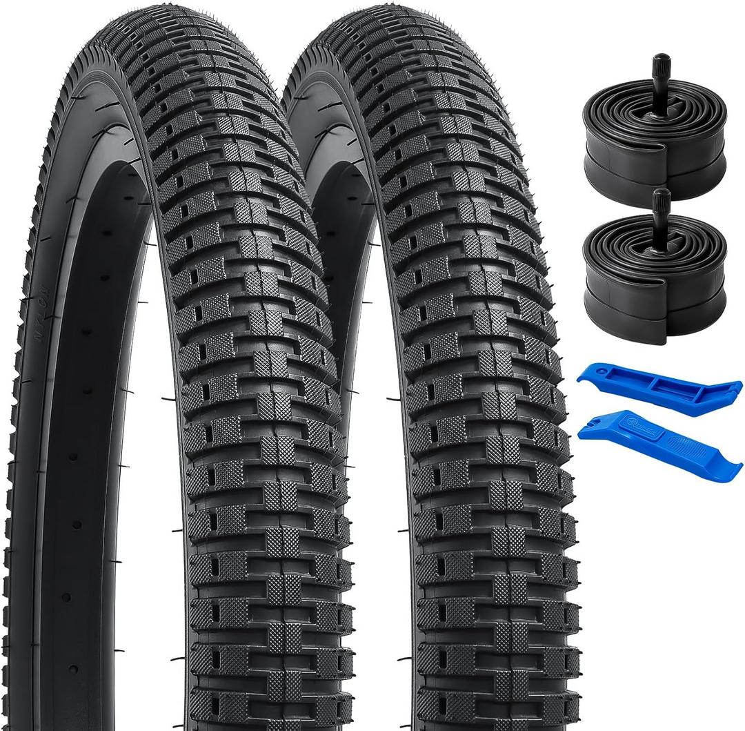 YUNSCM 2-PCS 20" Bike Tires 20x2.125/57-406 and 20" Bike Tubes Schrader Valve Compatible with 20x2.0 20x2.10 20 x 2.125 20x2.15 All-Terrain Bike Bicycle Tires and Tubes (Y-1106)