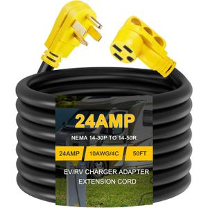 50ft EV Charger Adapter Cord NEMA 14-30P to 14-50R, 4 Prong New Dryer Outlet to 4 Prong EV(Max 24Amp 240V)/RV Adapter for Tesla or EV Level 2 Charging, Camper, Heavy Duty, ETL Listed