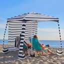 AMMSUN Beach Cabana, 6.5'6.5' Beach Canopy, Easy Set up and Take Down, Cabana Tent with Sand Pockets, Instant Sun Shade with Side Wall, Navy Sailor