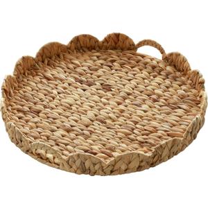 Extra Large Round Ottoman Table Tray 19.7" with Handles - Handmade Wicker Serving Hand Woven Tray for Farmhouse Decorative Oversized Coffee Table Trays Living Room Kitchen Counter Breakfast Scalloped