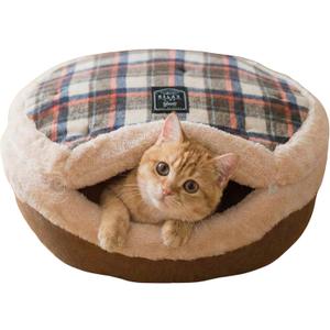 Cat Bed Cave Enclosed Self Warming Hideaway with Detachable Lid & Mat, Covered House for Indoor Kitten & Kitty (Brown)