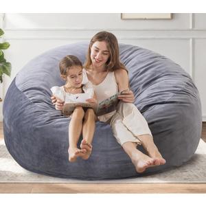 EDUJIN Large Bean Bag Chair, Memory Foam Bean Bag Chairs for Adults with Filler Included, Extra Soft Dutch Velvet Fabric, Bean Bags for Living Room - 3 Foot, Dark Grey