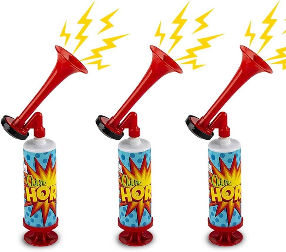 ArtCreativity Mini Air Horn Pump Noise Makers, 10-Inch Airhorn Noisemakers for Sporting Events, Set of 3 Blow Horns for Safety, Celebrations, Birthday Party Favors and Goodie Bag Stuffers for Kids