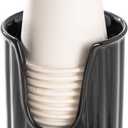 TANEW Ceramic Bathroom Cup Dispenser with Stylish Vertical Stripes - Dixie Cup Dispenser & Mouthwash Cup Holder Holds 3oz Paper Cups for Rinsing Cups on Bathroom Vanity Countertops Glossy Black