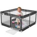 Navaris Baby Large Playpen - 51.2" x 51.2" (130 x 130cm) Breathable Mesh Playground with Safety Gate - Indoors Outdoors Play Pen for Babies and Toddlers - Extra Large Play Area