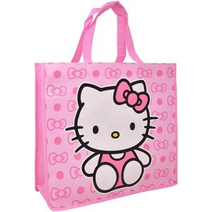 Fast Forward Hello Kitty Large Shopping Tote Bag, Pink with Bow Pattern, Reusable