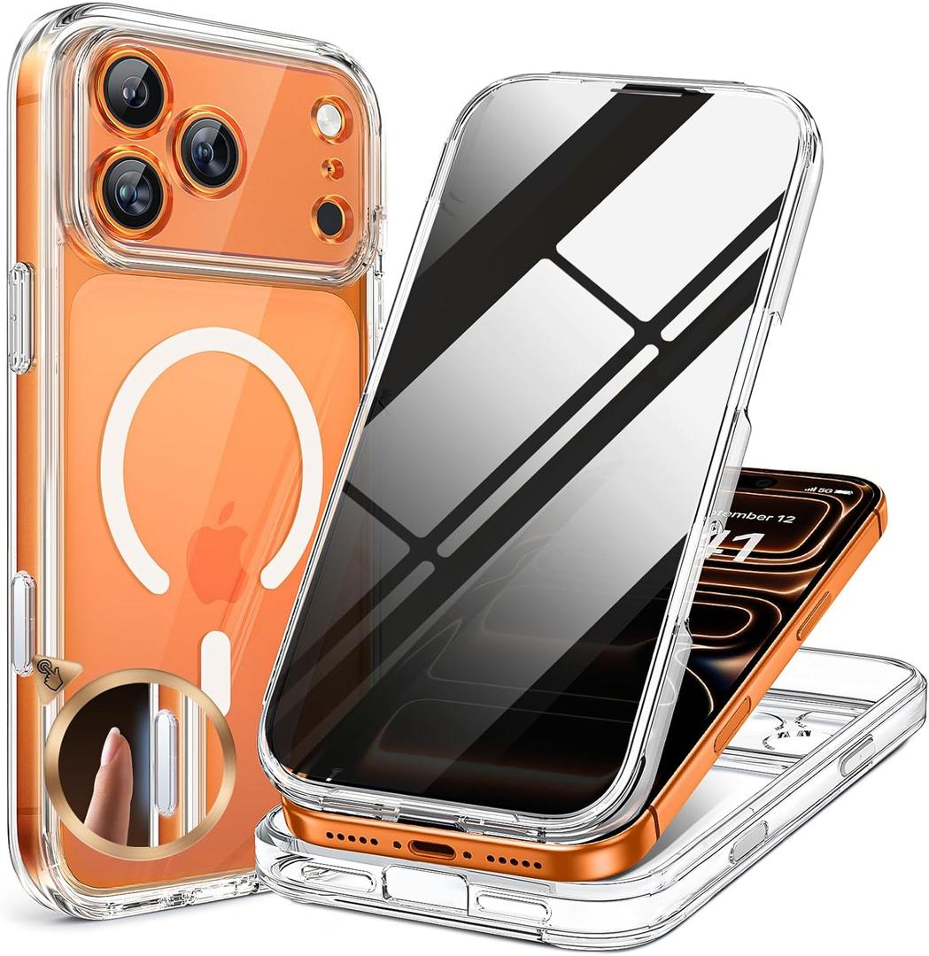 Miracase Magnetic for iPhone 17 Pro Max Case with Privacy Screen Protector [Compatible with MagSafe],Full Camera Protection and Full Body Shockproof Bumper 17 Pro Max Phone Cover 6.9", Clear