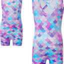 Haloumoning Girls Gymnastics Leotards with Shorts Kids One-Piece Sparkly Mermaid Dance Biketards Unitard 4-12Y