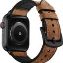 OUHENG Leather Bands Compatible with Apple Watch Band 49mm/46mm/45mm/44mm/42mm, Sweatproof Leather Rubber Hybrid Strap for iWatch Ultra 3/2/1 Series 11 10 9 8 7 6 5 4 3 2 1 SE 3/2/1, Brown/Black