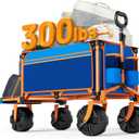 300lbs Extra Long 49" L Beach Wagon with Big Wheels for Sand, Collapsible Utility Beach Cart Heavy Duty Folding Wagon,Ideal for Outdoor Sand Camping Garden Pet