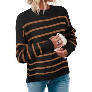 Dokotoo Oversized Womens Sweater 2025 Fall Winter Striped Sweaters Casual Trendy Sweater (X-Large, Black)