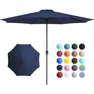 JEAREY 11' Patio Umbrellas Outdoor Table Market Umbrella w/Crank, 8 Sturdy Ribs, UV Protection Windproof for Garden, Deck, Backyard, Pool(Navy Blue)