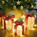 Set of 3 Christmas Lighted Gift Boxes Decorations, Lighted Present Box for Christmas Under Tree Indoor Decoration